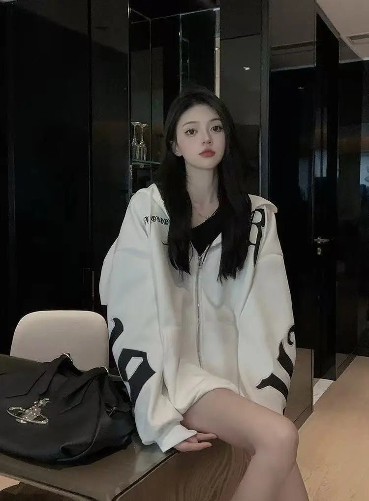 Autumn Winter Letter Print Couple Hoodie Loose Fit