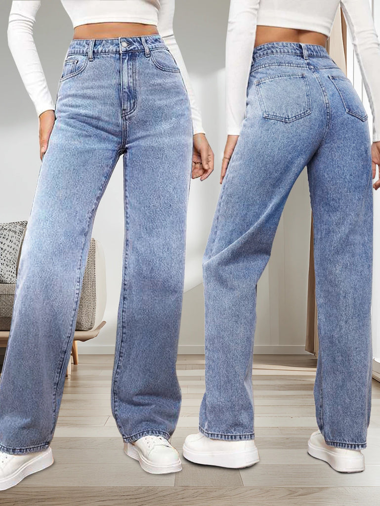 Women's Stretch Wide Leg Jeans Loose Fit Casual Denim