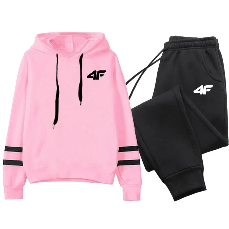 Women's Striped Tracksuit Hoodie And Jogger Set For Daily Wear