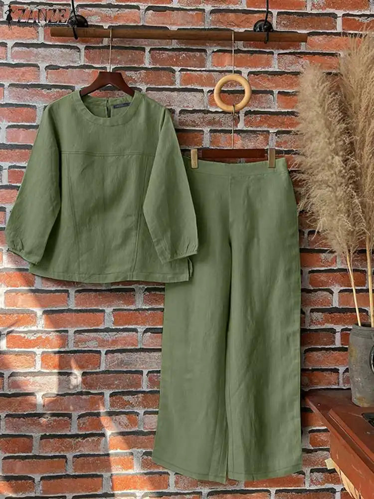 Women's Two-Piece Tracksuit Set Blouse And Wide-Leg Pants