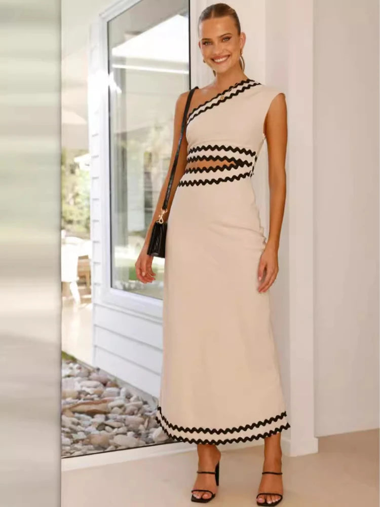 Elegant Lace Two Piece Dress With Diagonal Shoulder