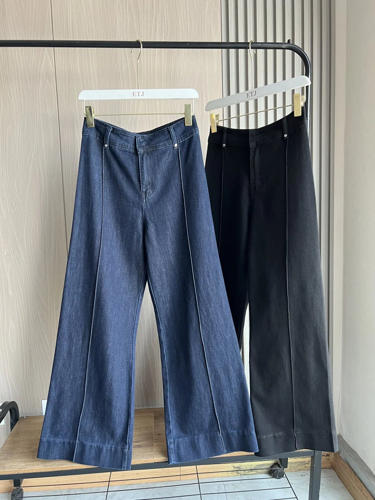 Elegant High Waist Wide Leg Jeans For Women Stretch Denim