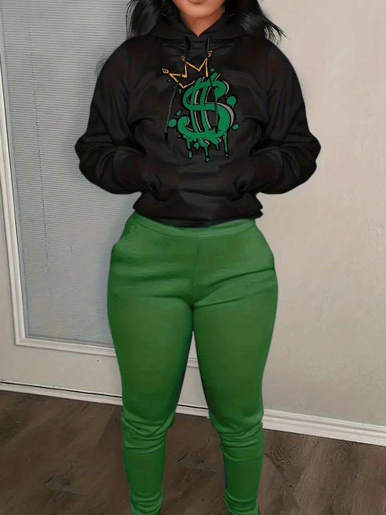 Elegant Two-Piece Autumn Winter Printed Pants Set for Women Casual Sport Trousers Outfit