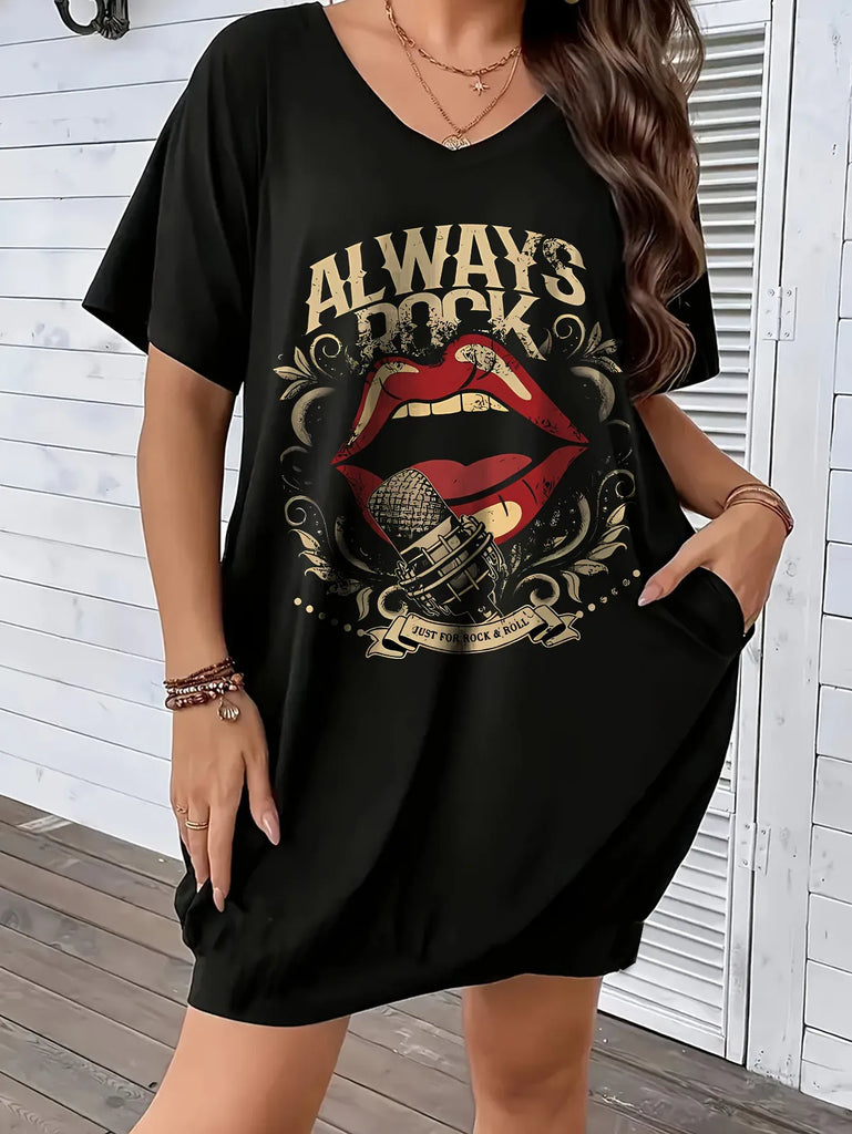 Plus Size Summer Dress With Pockets Abstract Face Print