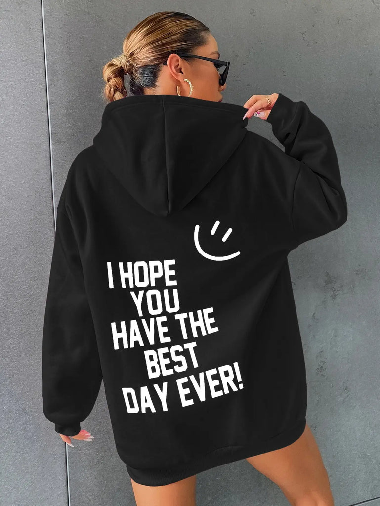 Happy Face Hoodie for Women Oversize Cotton Sweatshirt