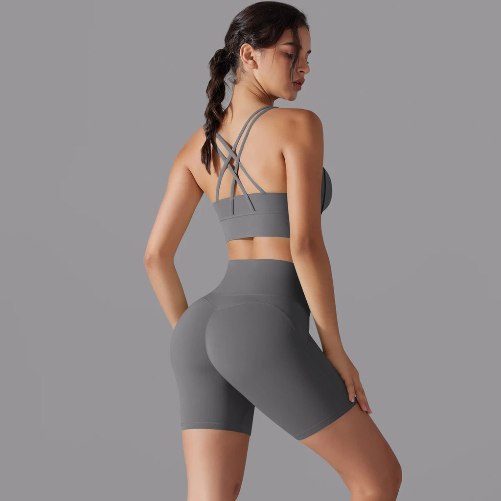 Stylish Women’s High Waist Yoga Set with Sports Bra Tank Top and Leggings for Fitness Workout and Gym Activewear.