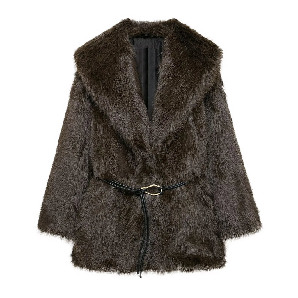 Warm Windproof Womens Autumn Coat With Collar And Waistband