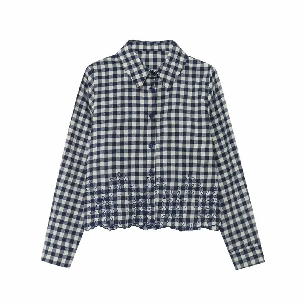 Heavy Embroidered Retro Plaid Shirt with Classic All-Match Design and Vintage Charm, perfect for versatile styling.