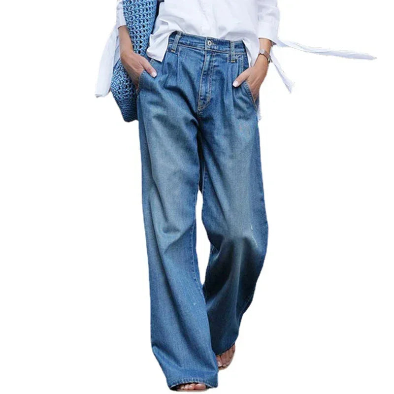 Women Wide Leg High Waist Jeans Straight Denim Pants