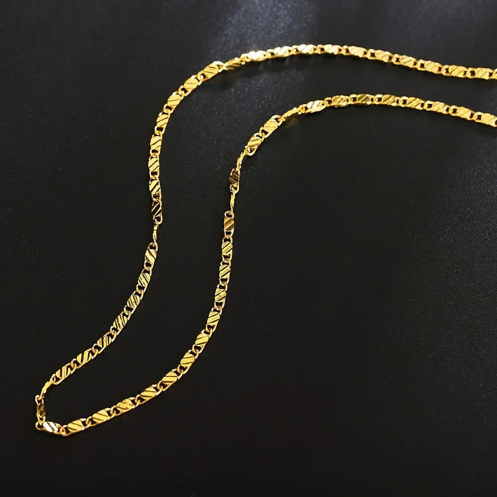 Elegant 18k Gold Color Flat Chain Necklace 40-75cm for Women and Men, perfect for luxury fashion jewelry lovers.