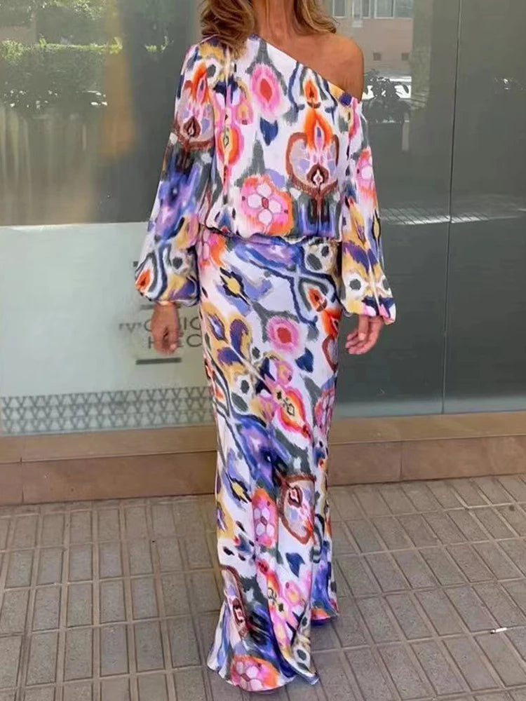 Autumn Off Shoulder Two Piece Set Women Fishtail Skirt