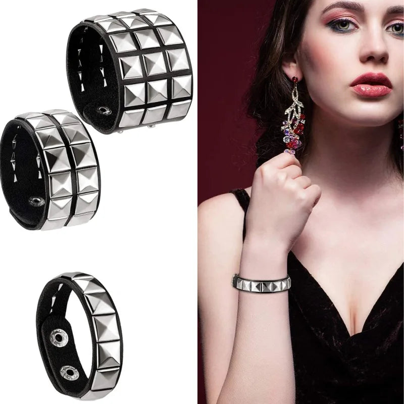 Stylish Punk Hip-Hop Gothic Rivet Bracelet for Couples, perfect casual accessory for parties, birthdays, and Valentine's Day.