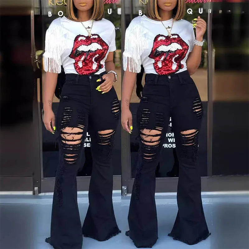 High Waist Flare Jeans For Women Distressed Bell Bottoms