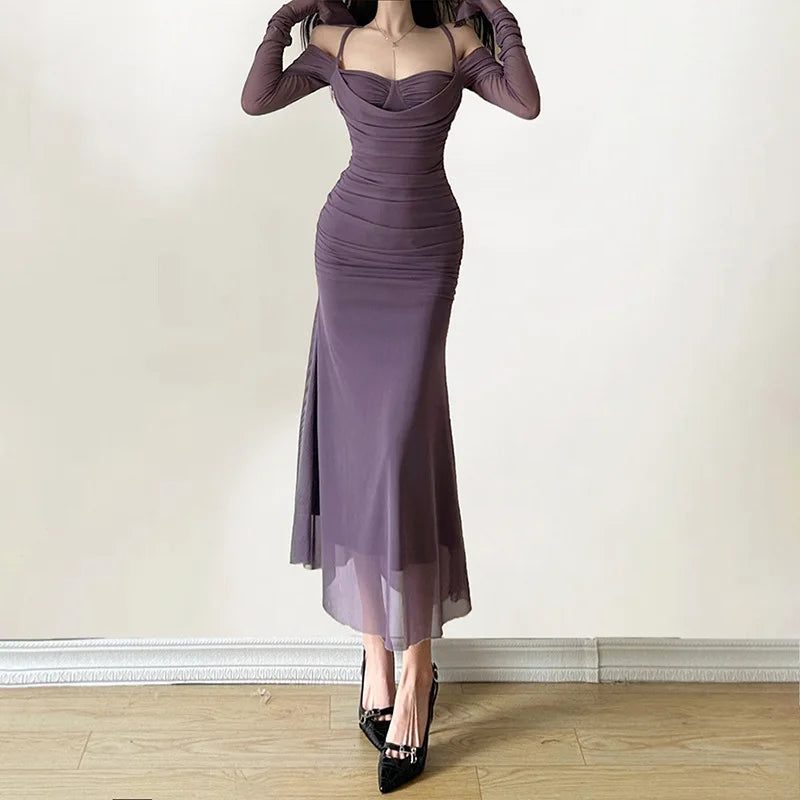Elegant Long Sleeve Party Dress For Women Solid Color