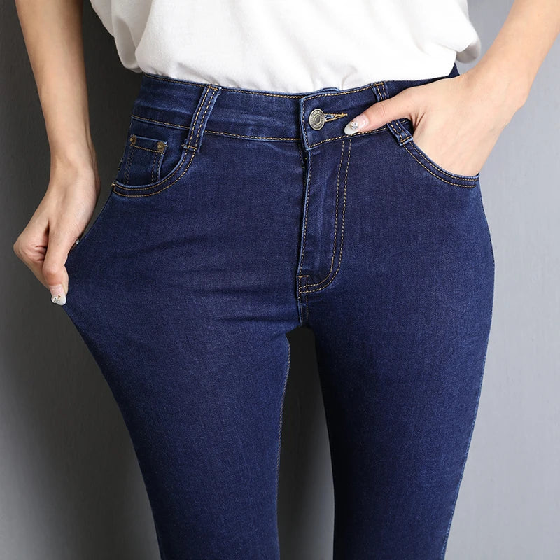 Women High Waist Mom Jeans Stretch Denim Skinny Pencil