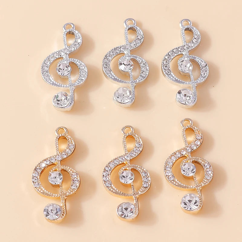 10 Pieces Delicate Crystal Music Note Charms for DIY Jewelry Making Necklaces and Earrings, perfect for music lovers.