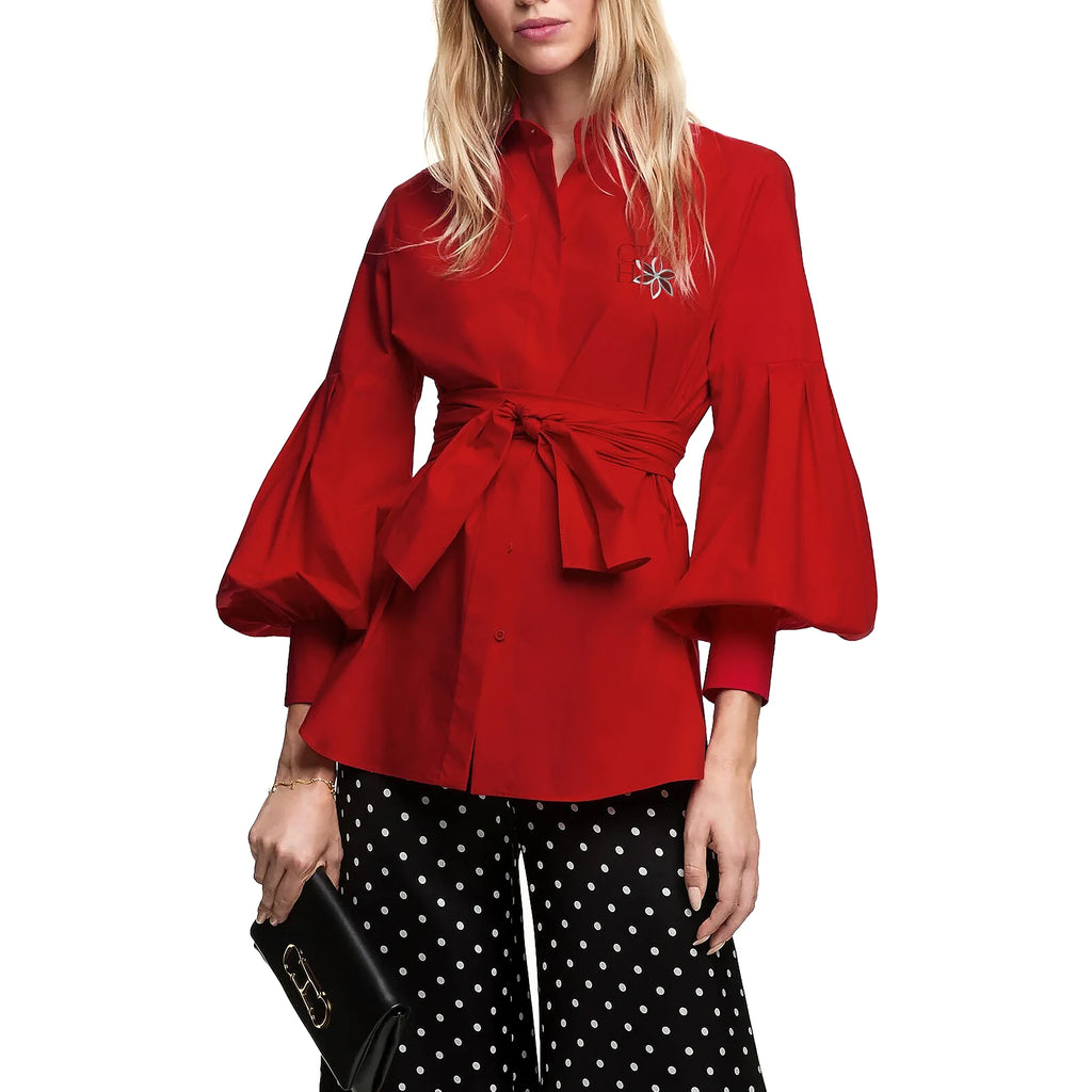 Stylish CHCH Women Embroidered Elegant Lantern Sleeve Blouse Casual Long Sleeve Office Shirt for fashionable commuting.