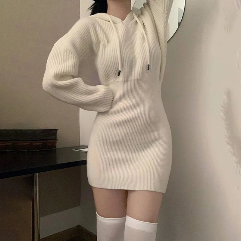 White Thick Knit Mini Bandage Dress With High Waist Elastic