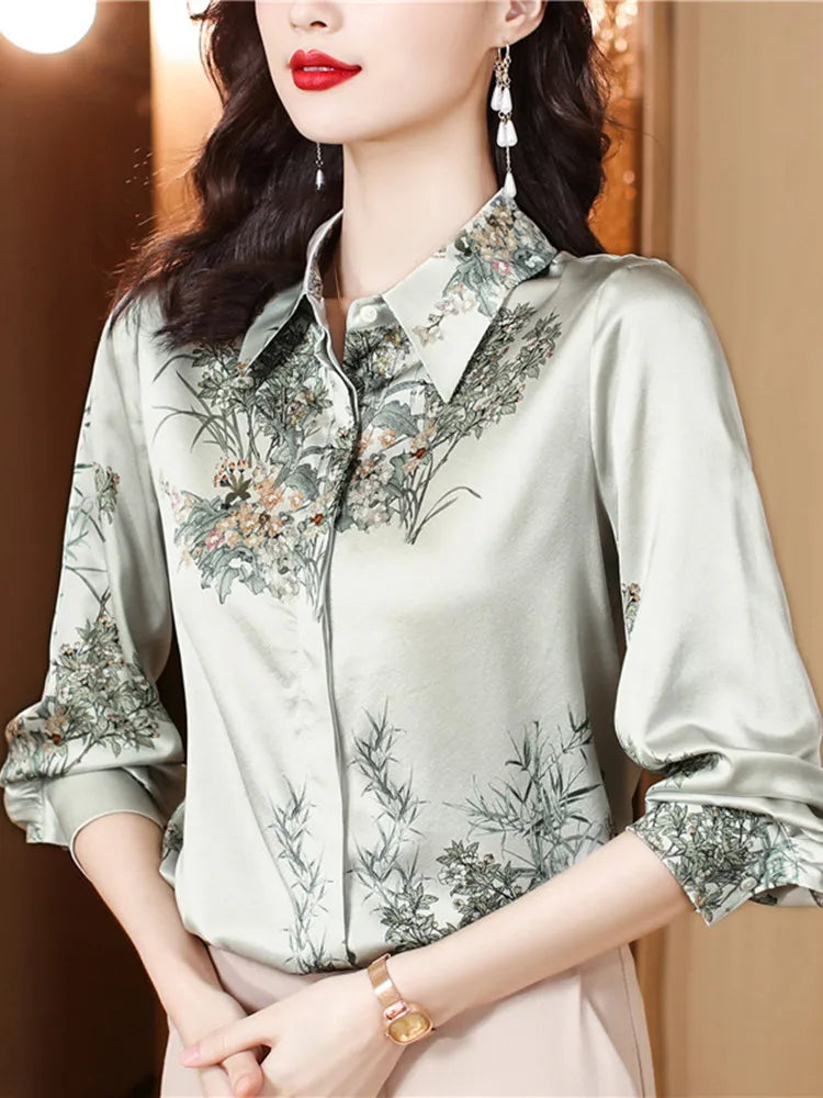 Stylish Elegant Floral Blouse for Women Spring Luxury Office Lady Shirt Basic Feminine Tops, perfect for a chic look.