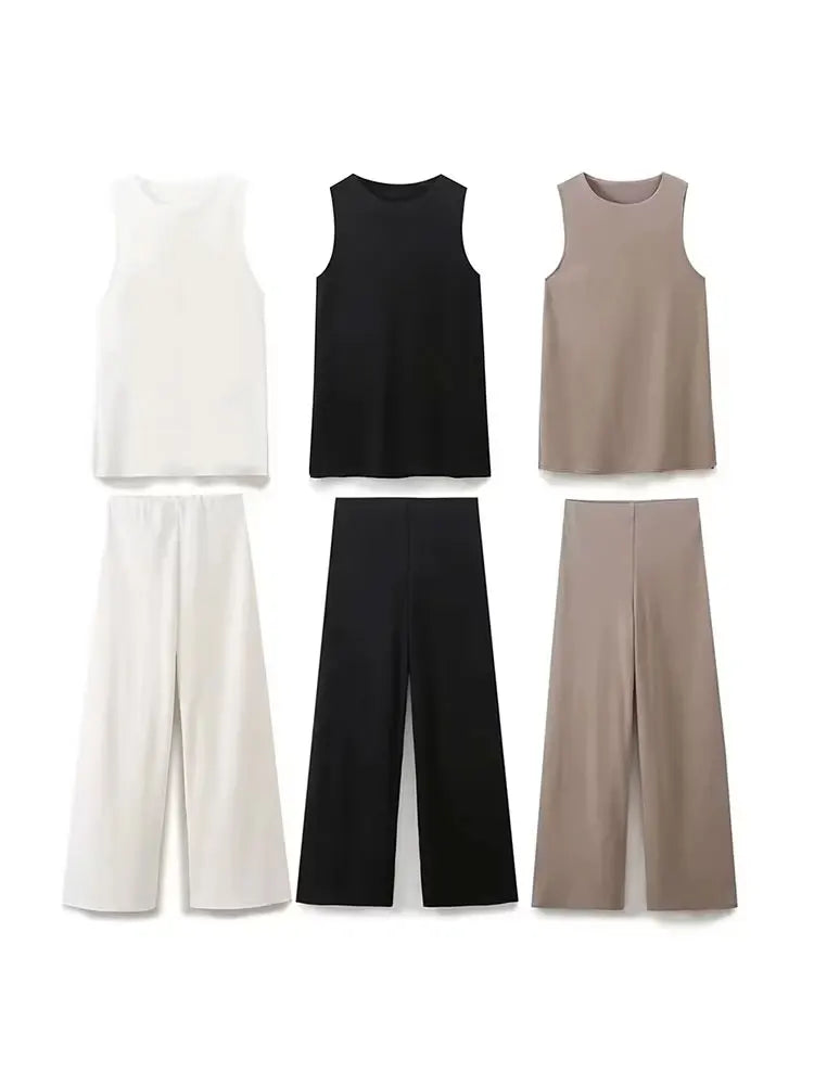 Women Sleeveless Top And Elastic Waist Pants Set For Summer Casual