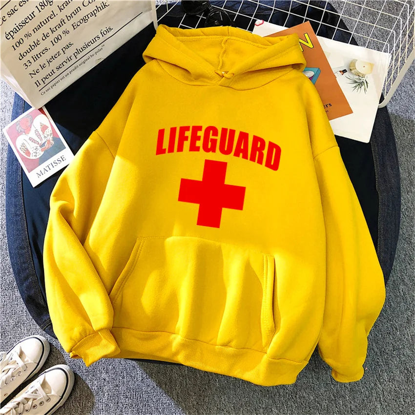 Lifeguard Print Hoodie Unisex Hip Hop Fleece Sweatshirt