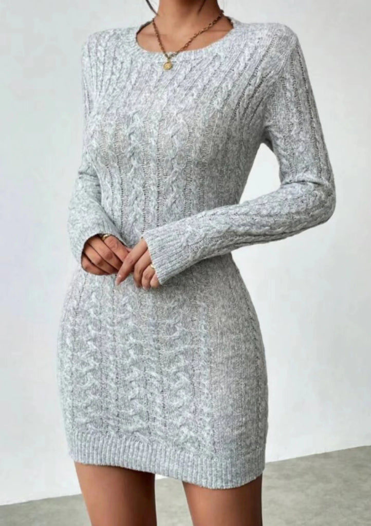 Slim Knit Crew Neck Dress With Short Skirt For Women