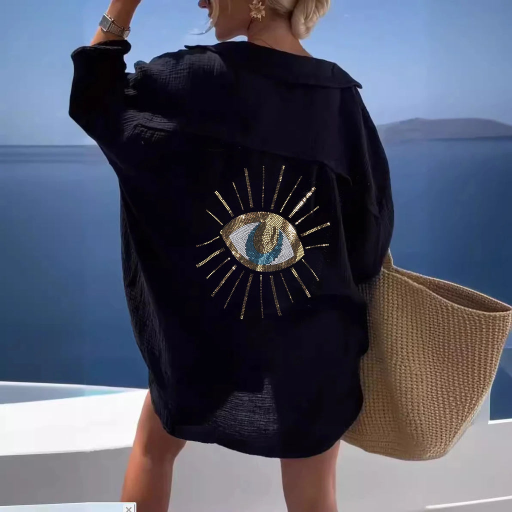 Stylish Women's Casual Cotton Linen Lapel Long Sleeve Shirt Autumn Winter Fashion Tunic, perfect for cozy seasonal outfits.