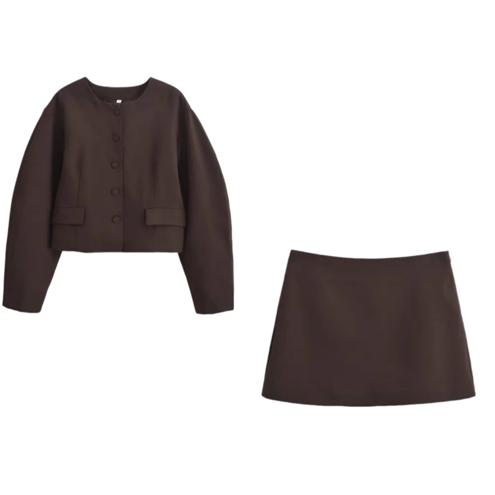 Loose Fit Women’s Balloon Sleeve Jacket and Skirt Set Stylish Autumn Winter Fashion Ensemble for chic seasonal style.