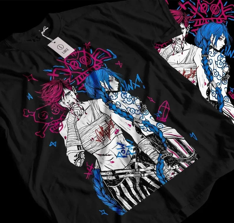 Jinx Arcane Vi Anime Graphic T-Shirt for Women Oversized Japanese Cartoon Tee All Sizes Available