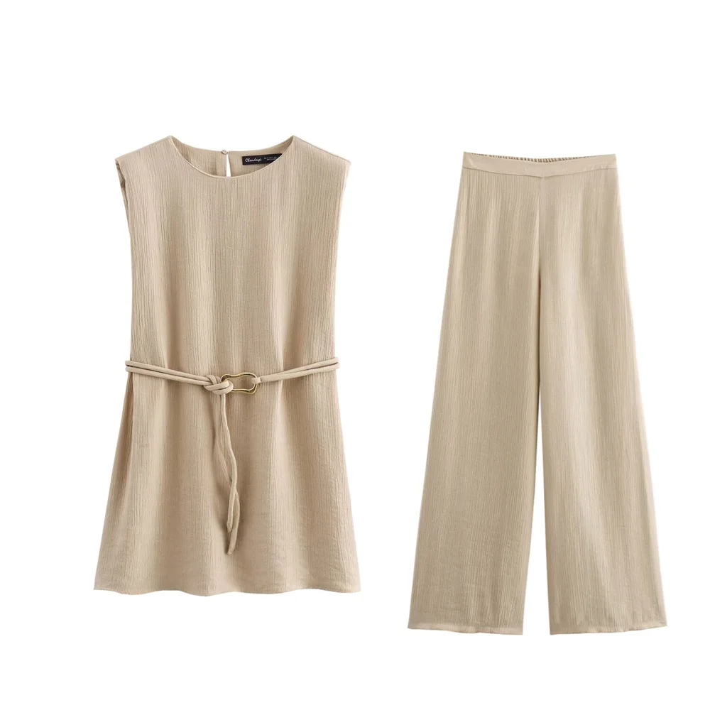 Women's Slim Fit Waist Vest Top and Wide Leg Pants Set for Versatile Autumn Fashion, perfect for stylish fall outfits.