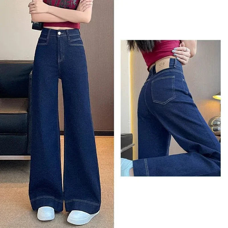 Girls High Waist Wide Leg Jeans Baggy Denim Pants Casual