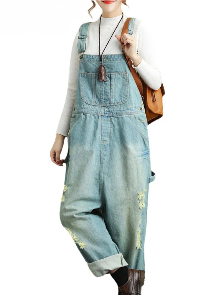Loose Ripped Jeans For Women Vintage Denim Overalls Pants
