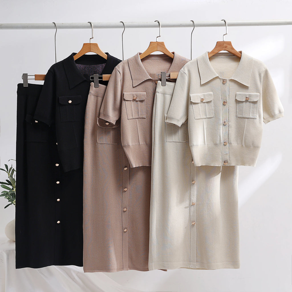 Knit Blazer Skirt Set for Women Two Piece Vintage Style