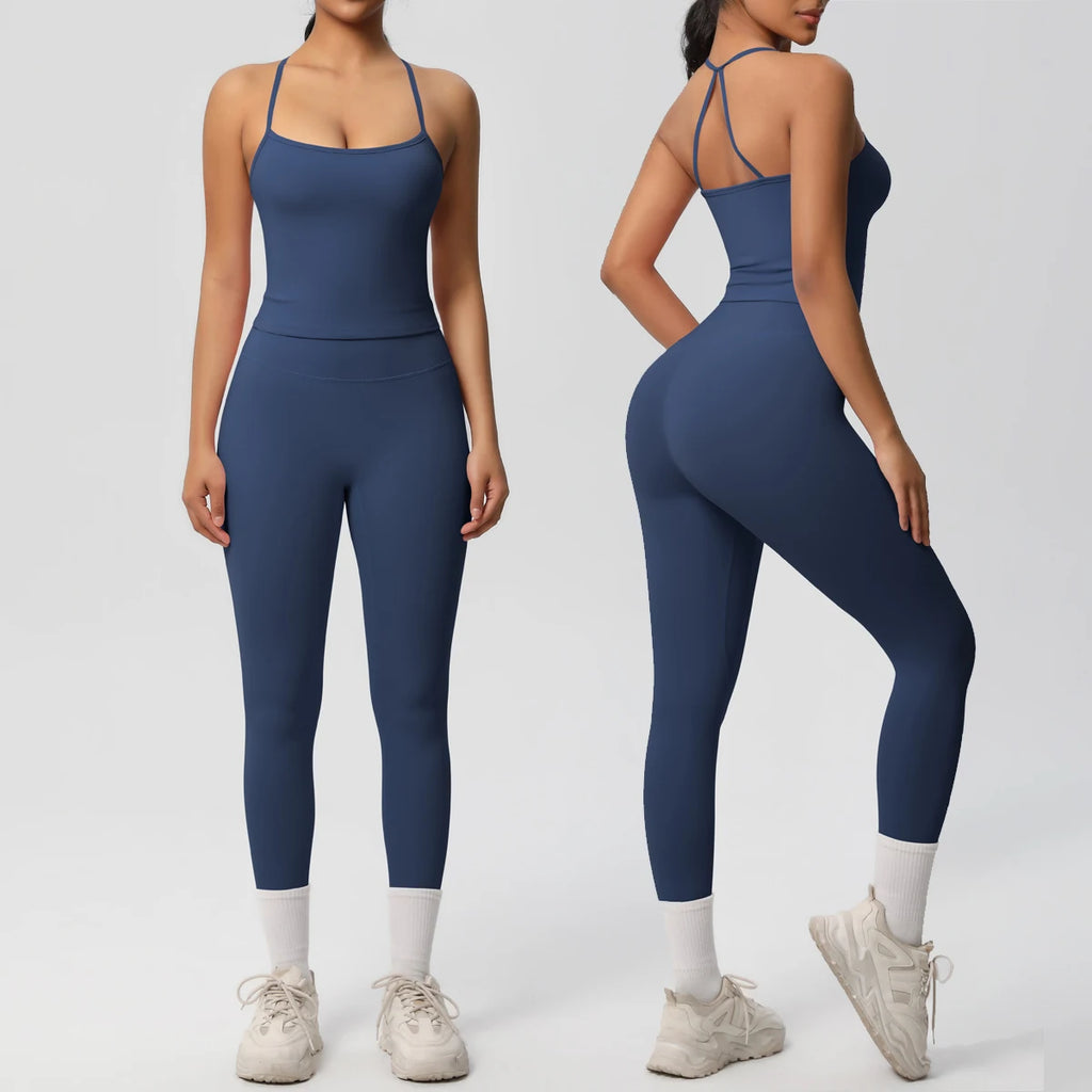 Stylish 2PCS Nude Feeling Yoga Set for Women includes Push Up Sport Bra and High Waist Leggings for workouts.