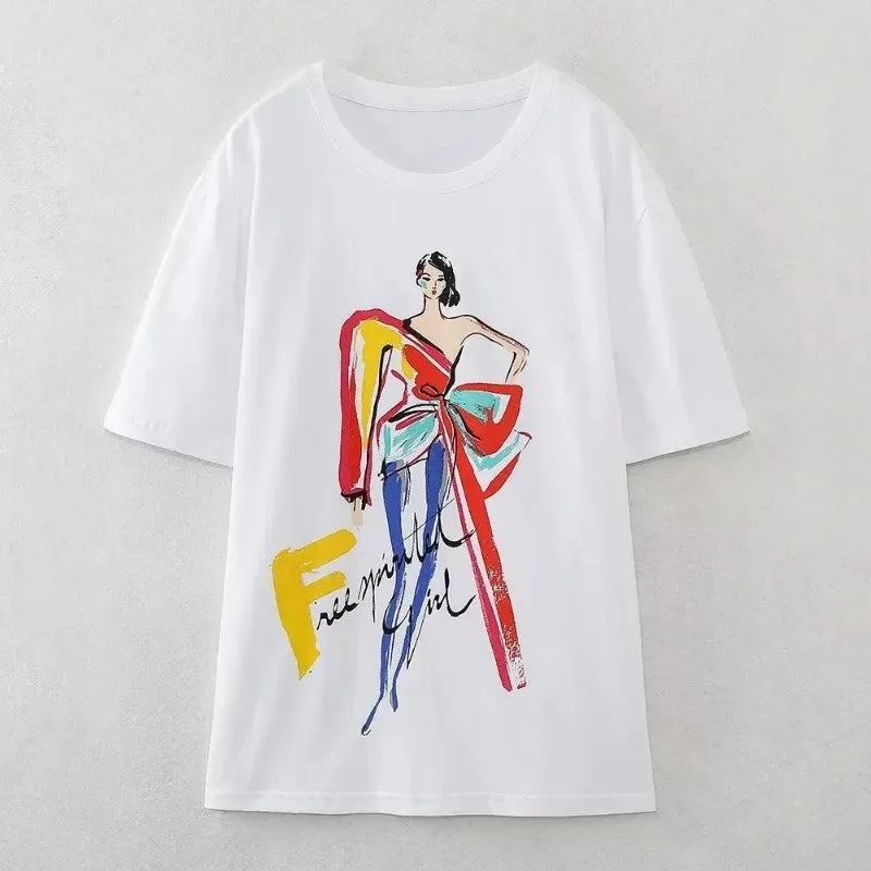 Summer Women's Casual Printed Cotton T-Shirt Comfortable Breathable Short Sleeve Top