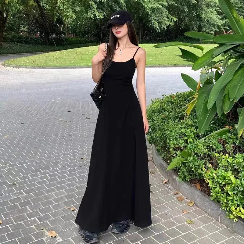 Black Backless Spaghetti Strap Dress Women Elegant Slim