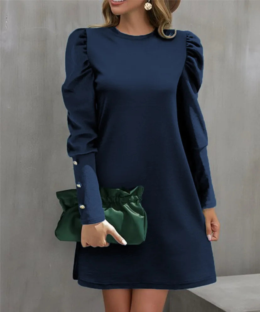 Women's Solid Color Bubble Sleeve Long Sleeve Dress