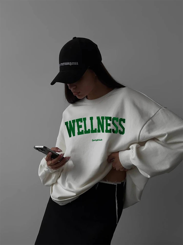 Letter Print Women's Sweatshirt With Mesh Sleeves Autumn
