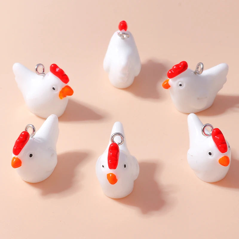 10pcs Cute Imitation Resin 3D Chicken Charms for DIY Jewelry Making Earrings and Bracelets add playful flair to your crafts.