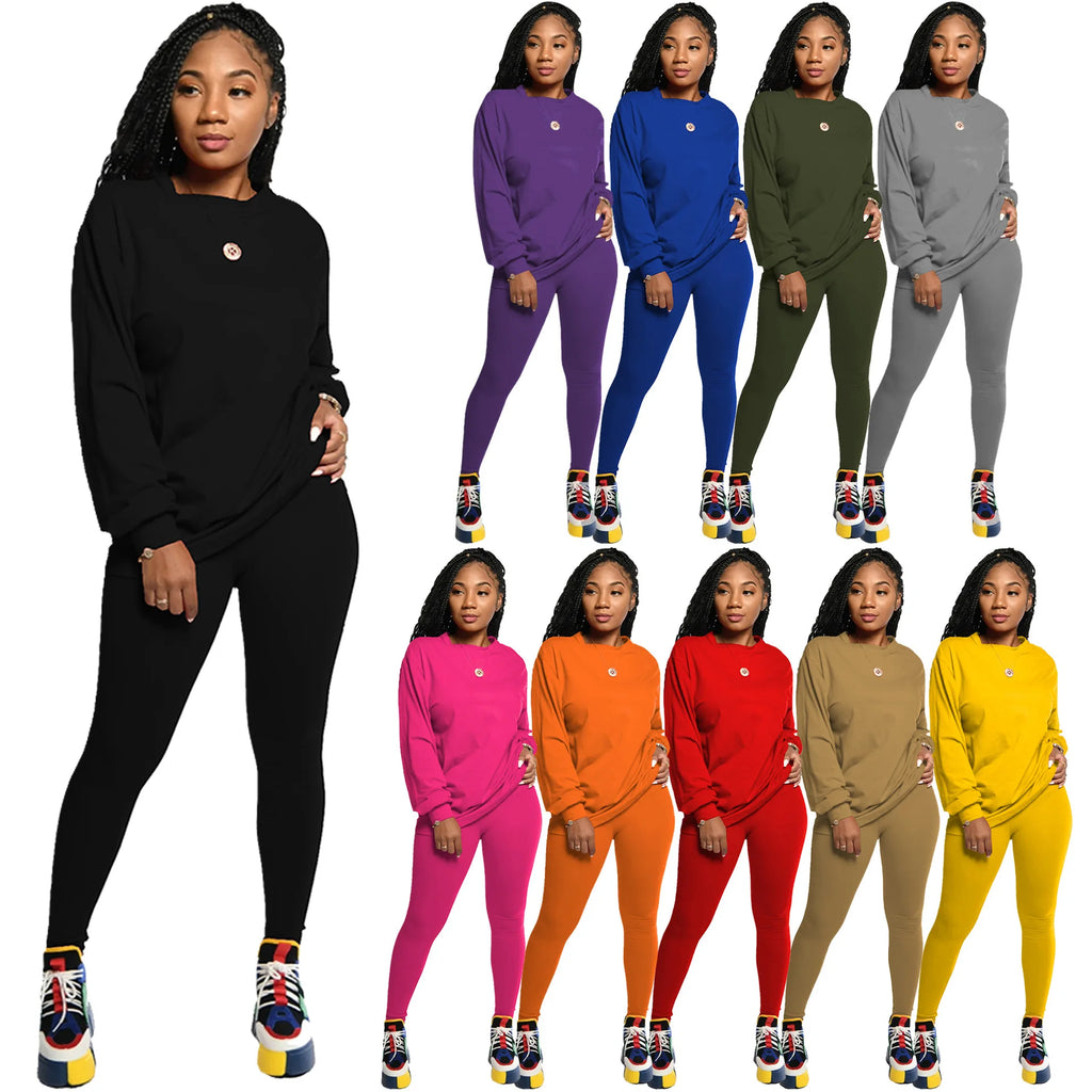 Stylish Women's Two Piece Set Stacked Leggings and Pants Tracksuit, perfect fall outfit for comfortable casual wear.