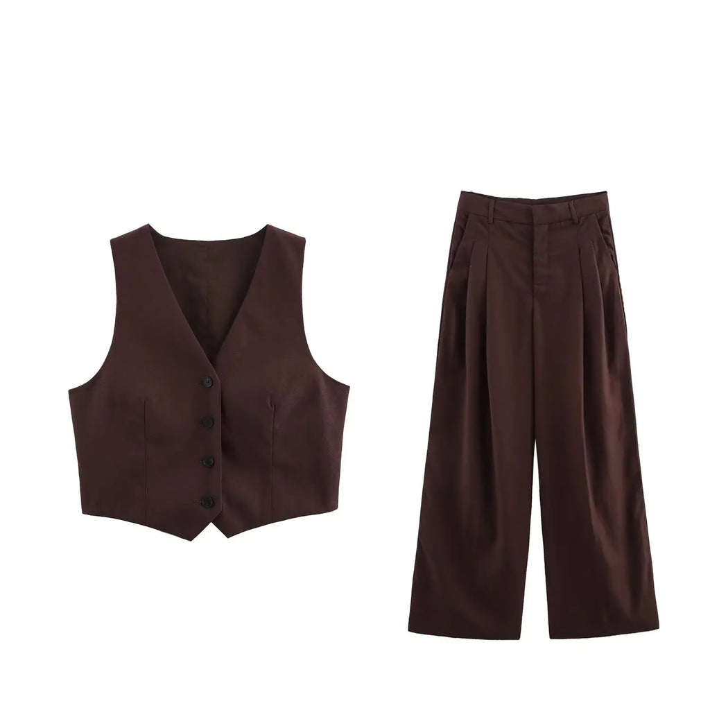 Stylish Women's Spring Pants Set with Back Opening Design Tank Top and Loose Fold Pants, perfect for any occasion.