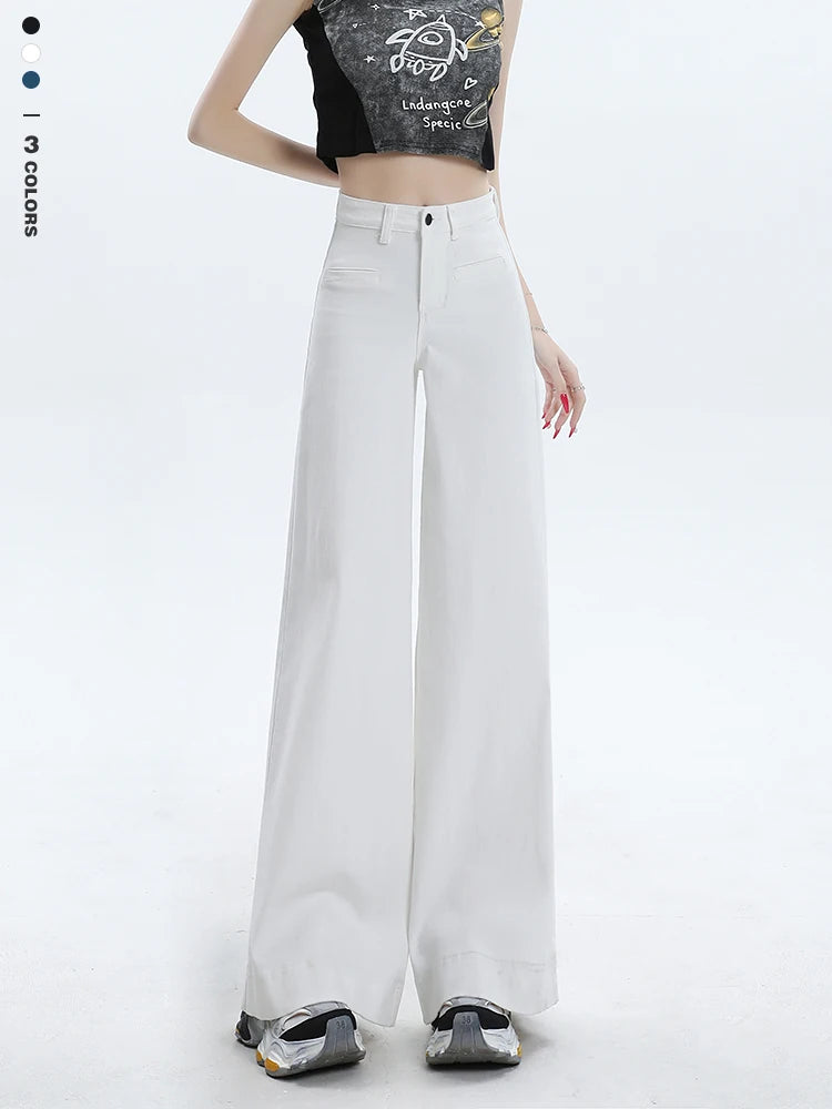 Oversized White Jeans for Women Baggy Wide Leg Cotton