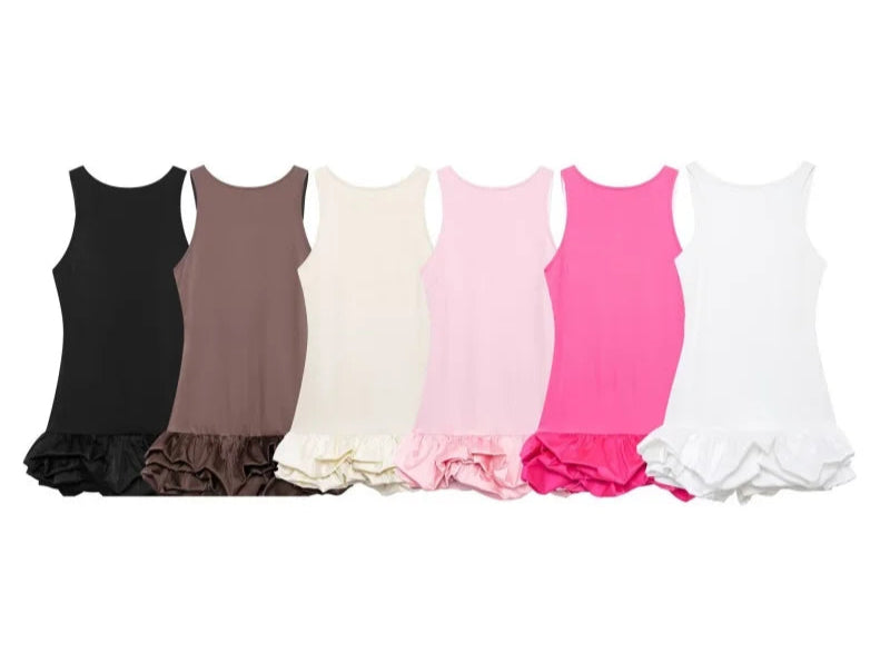 Backless Patchwork Mini Dress For Women Fluffy Hem Party