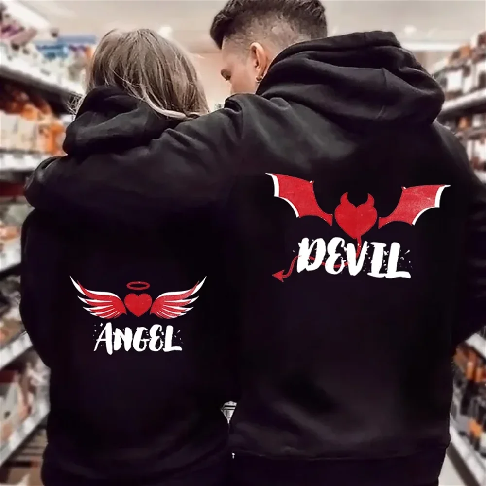 Angel And Demon Couple Hoodies Set Black His And Hers