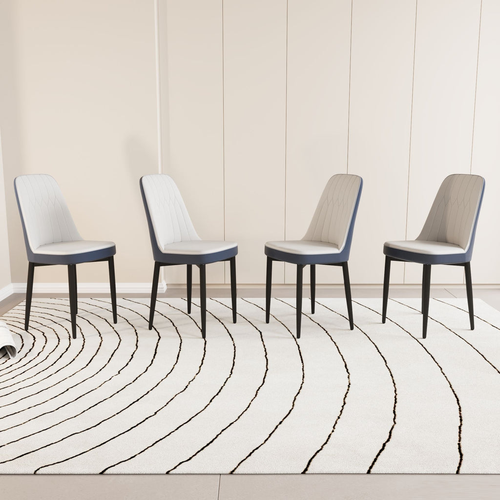 A set of 4 dining chair, modern style chair made of high-quality PU Leather fabric with thick soft cushions, black metal leg kitchen chair, dining room kitchen dining chair (White and Blue)