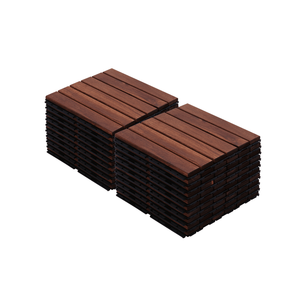 Acacia Wood Interlocking Deck Tiles Striped Pattern, 20 PCS 12" x 12" Square Acacia Hardwood Outdoor Flooring for Patio, Bancony, Pool Side,...