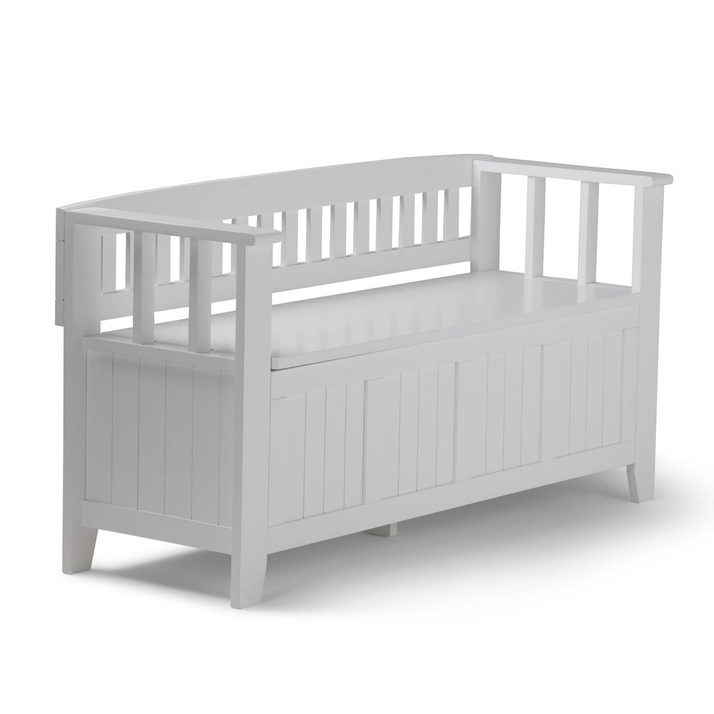 Acadian 48 inch Wide Solid Wood Entryway Storage Bench in White