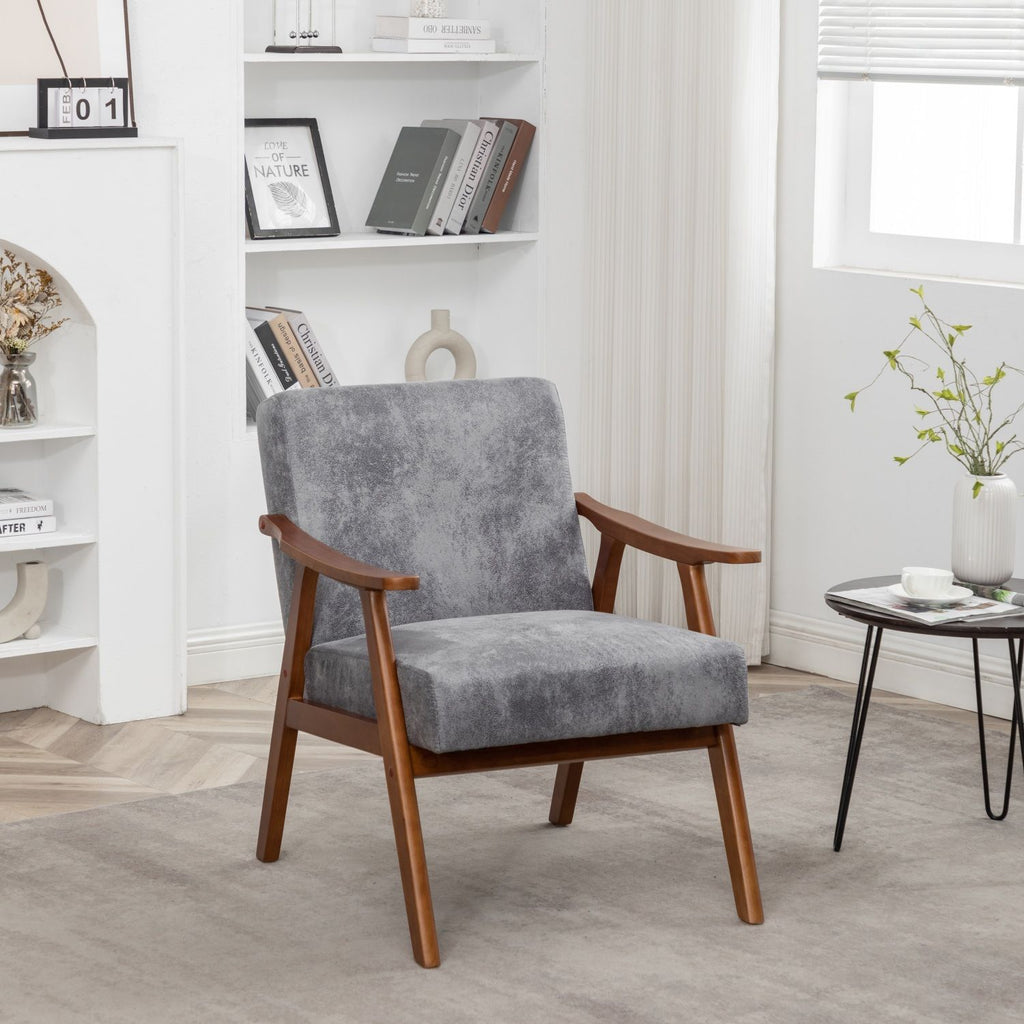 Accent Chair with Microfiber Upholstery and Solid Wood Frame, Classic Mid-Century Modern Living Room Furniture for Extra Seating, Grey