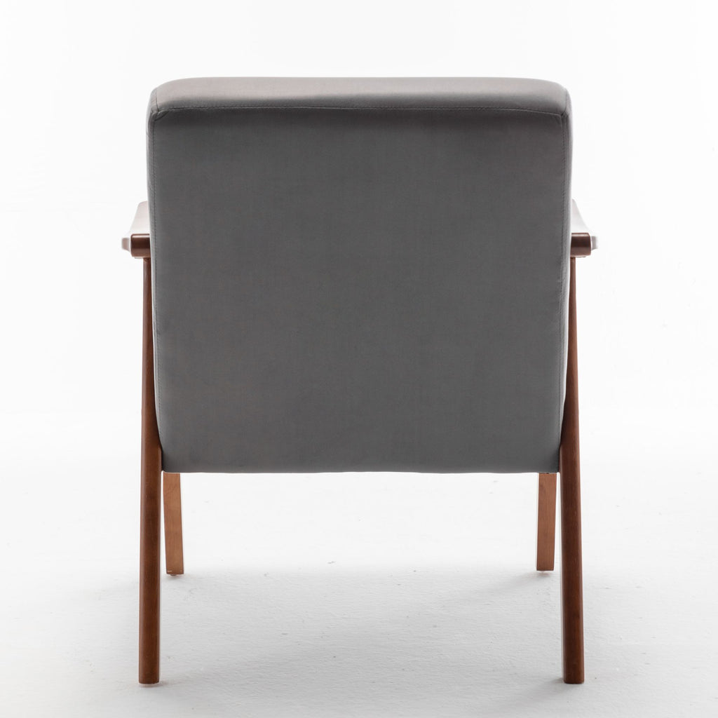 Accent Chair with Velvet Upholstery and Solid Wood Frame, Classic Mid-Century Modern Living Room Furniture for Extra Seating, Grey