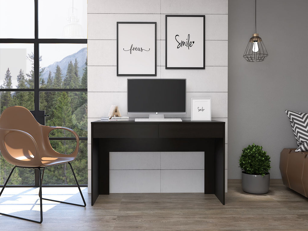 Acre Writing Computer Desk; Two Drawers -Black